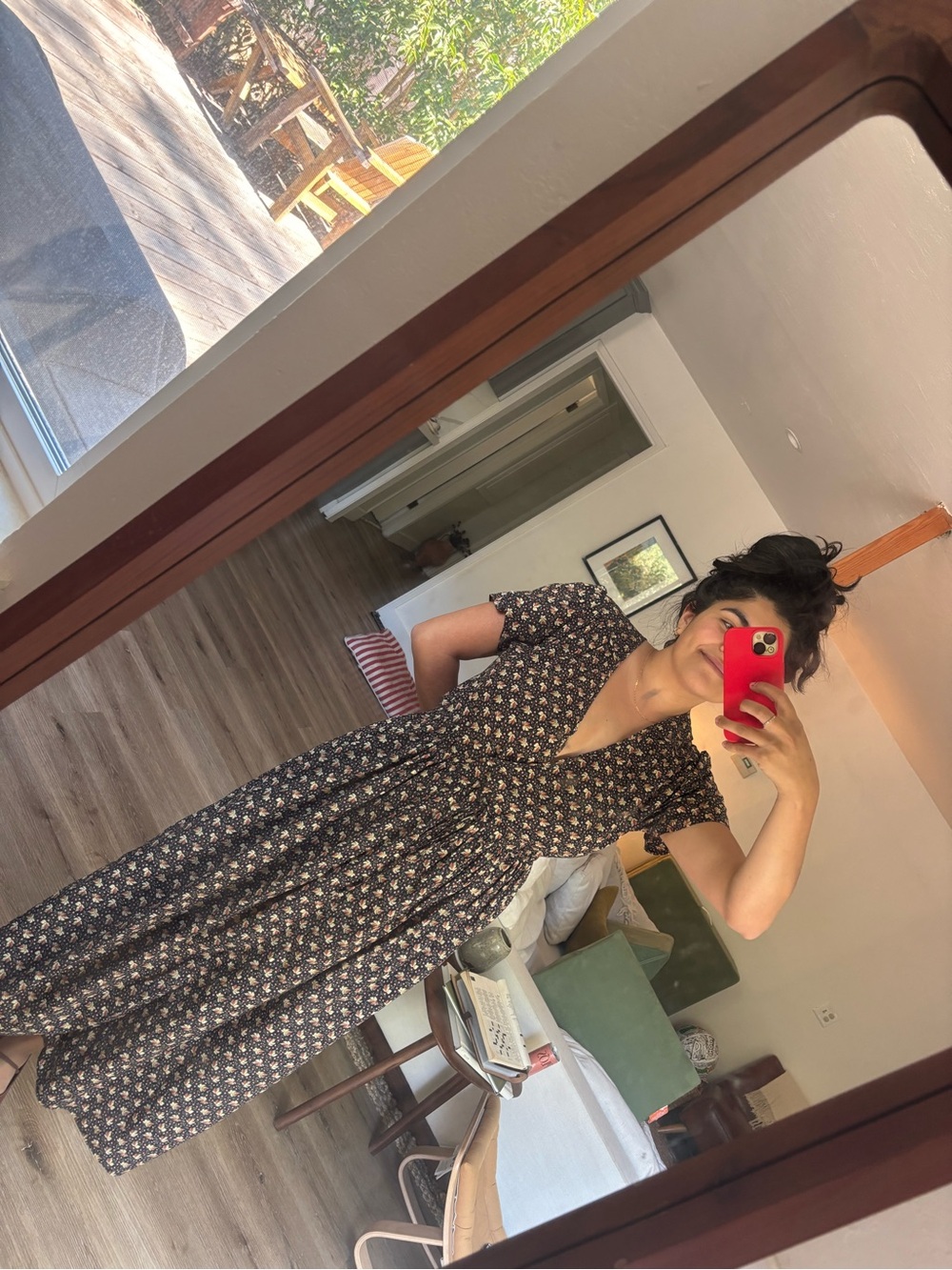 Christy Dawn Black Floral Midi Dress with Cream Blossoms